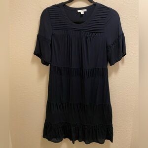James Perse Navy Blue Chiffon Short Sleeve Tiered Ruffle Hem Mini Dress Size XS